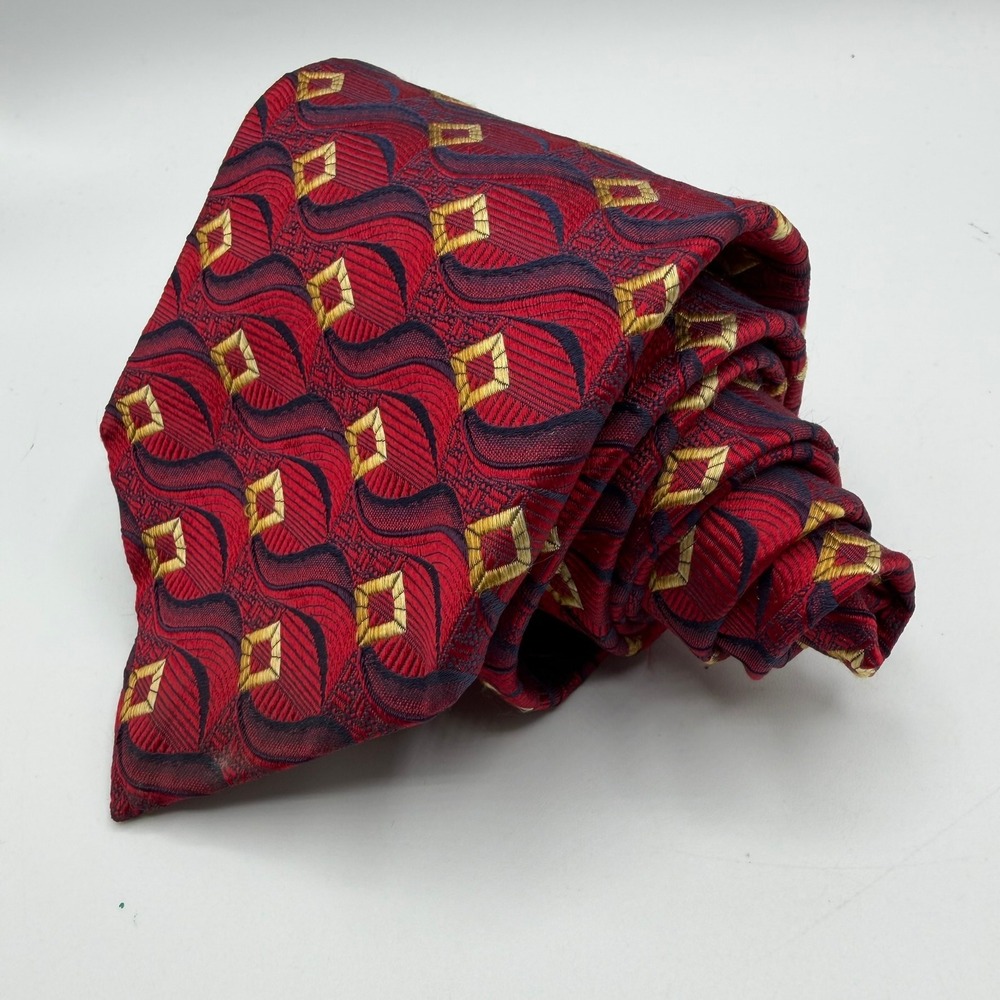 Jos. A. Bank Signature Collection Silk Tie Red Geometric Diamond USA 61.5"x4"